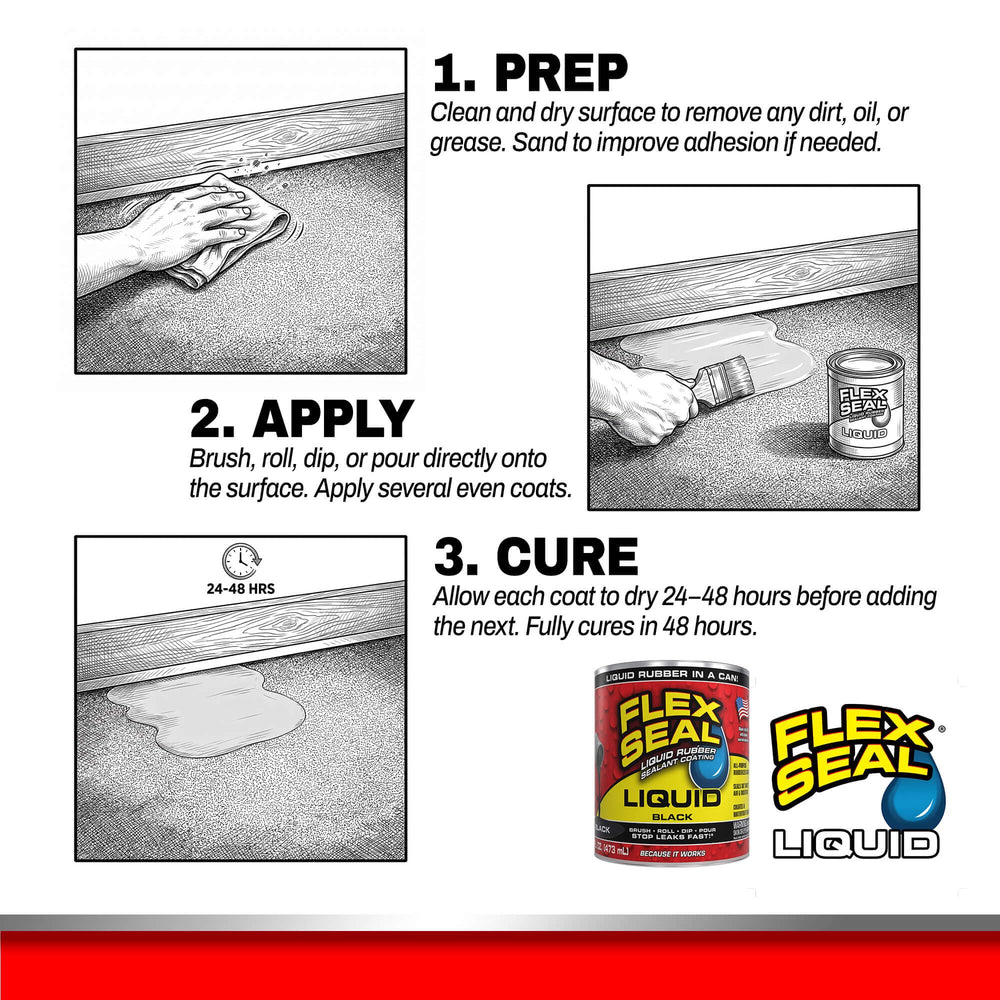 Flex Seal Liquid next to common objects for scale, Flex Seal Liquid 16 oz portability benefit