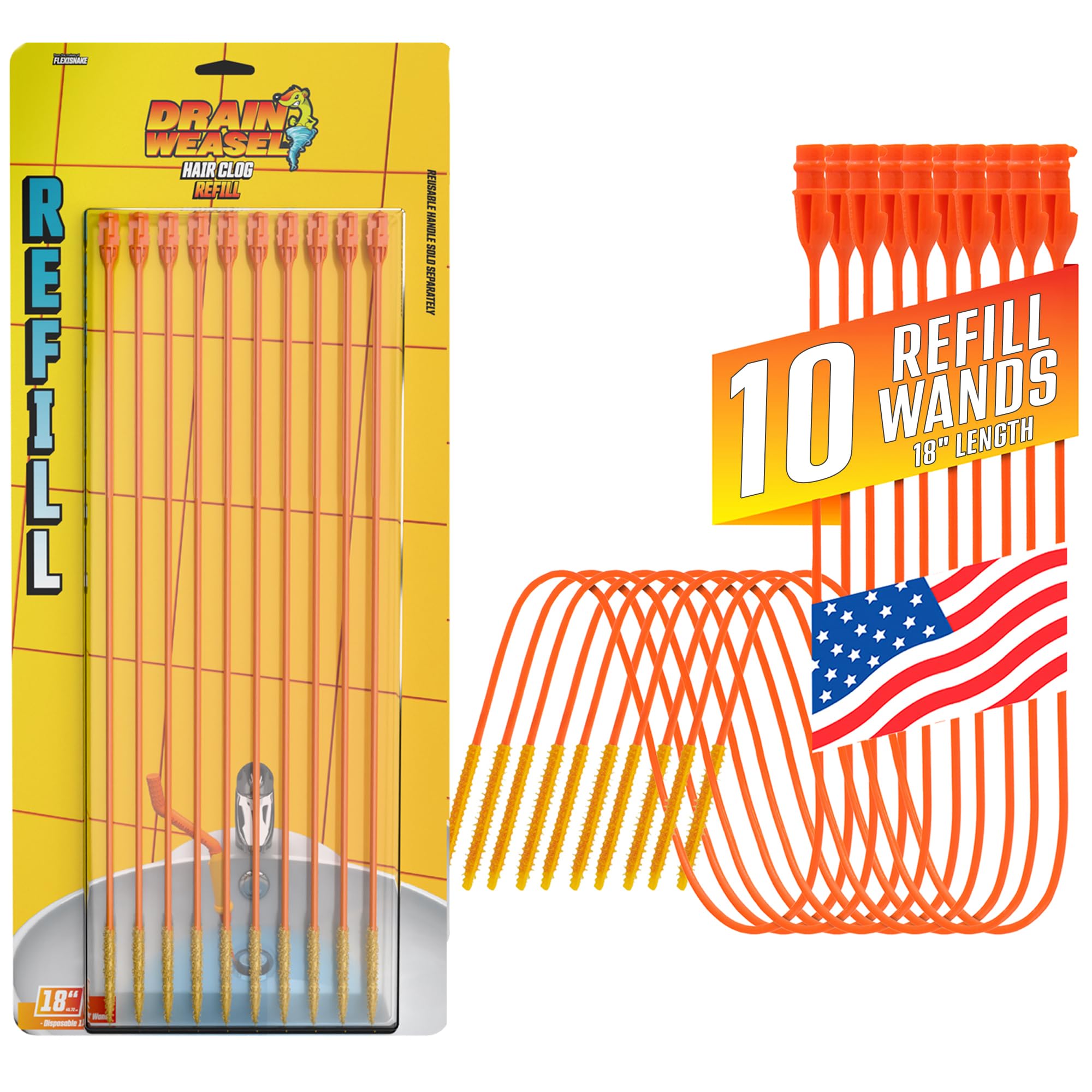 FlexiSnake front packaging showing 10-pack refills and benefits
