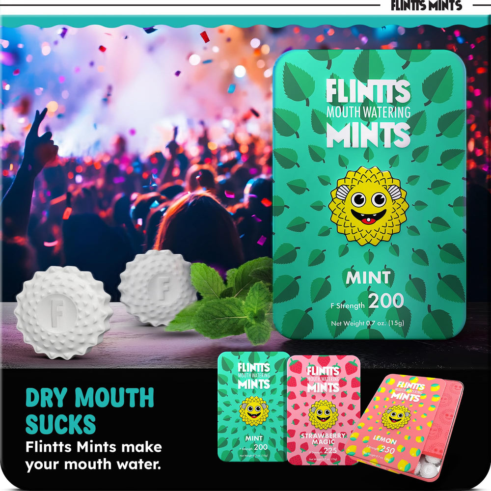 Flintts mint lozenge close-up texture highlighting fast dissolving benefit