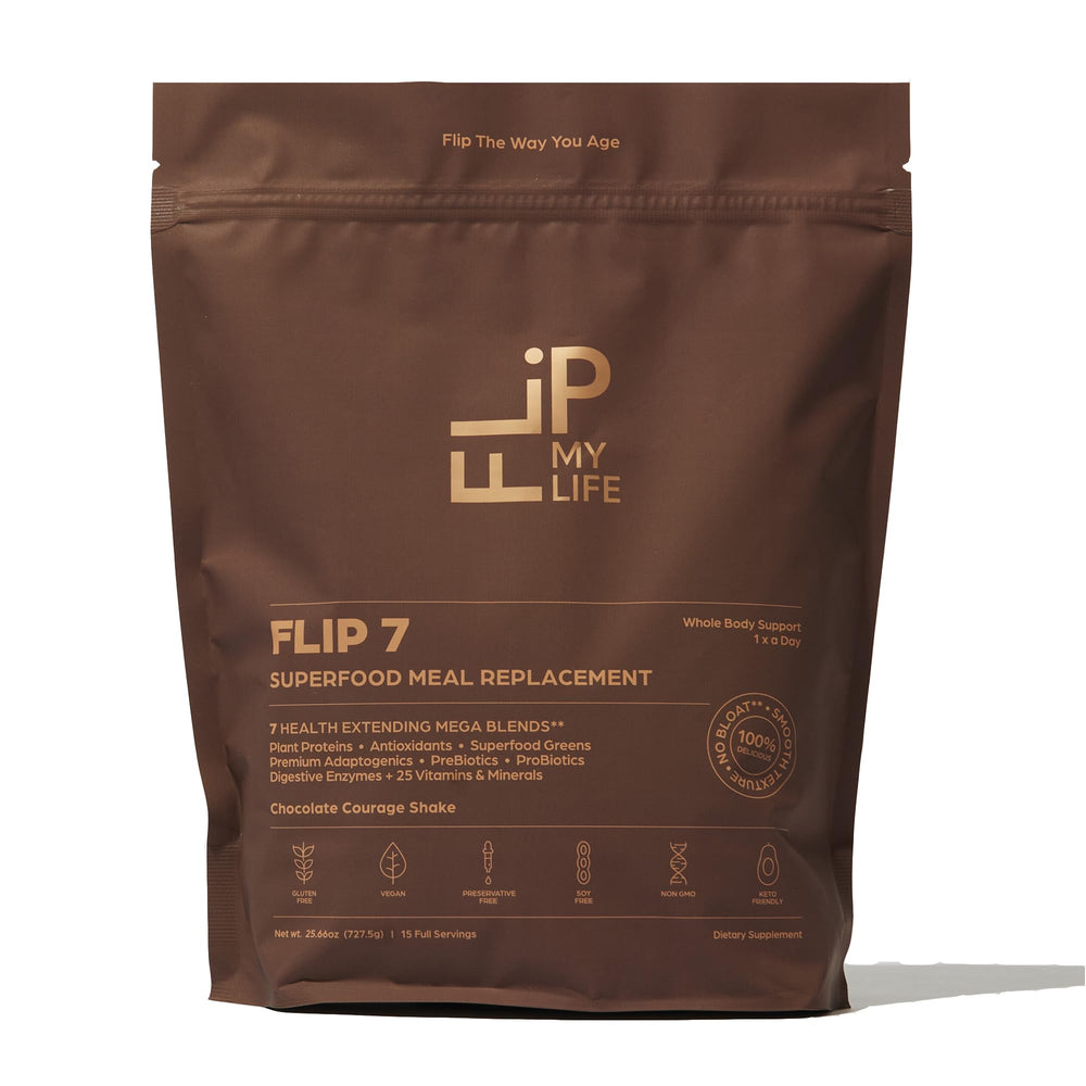 Flip My Life front packaging showing chocolate meal replacement benefits