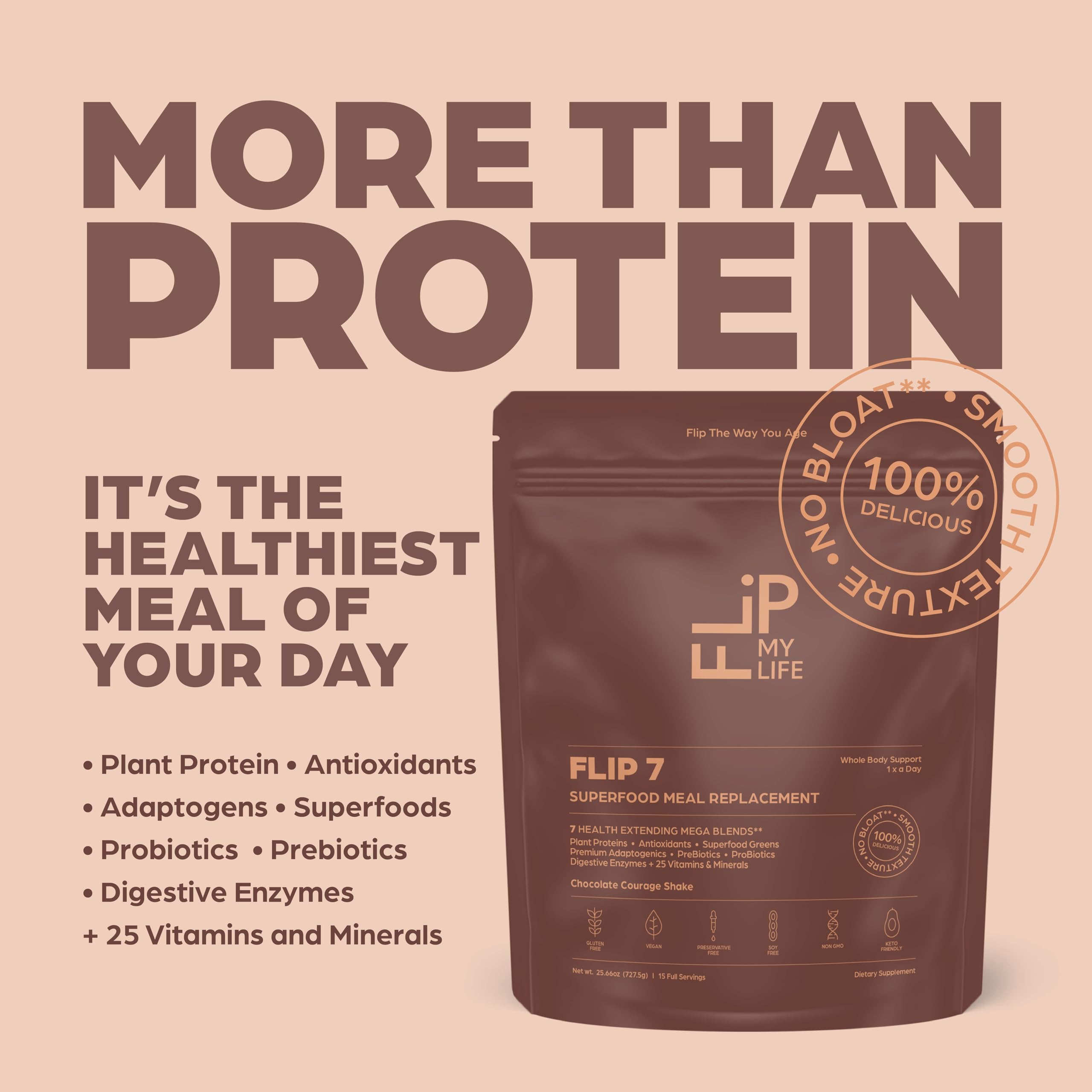 Flip My Life ingredient blends visual showcasing seven nutrient-rich components