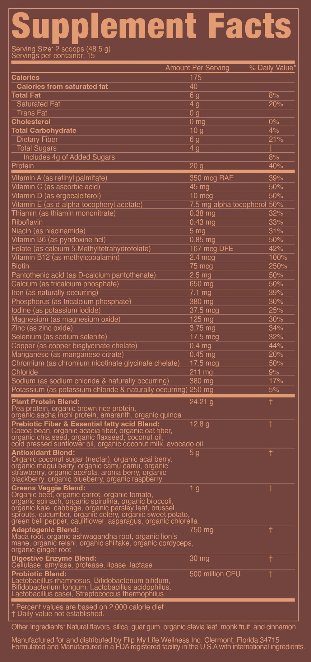 Flip My Life measuring scoop displaying two-scoop serving for precise nutrition