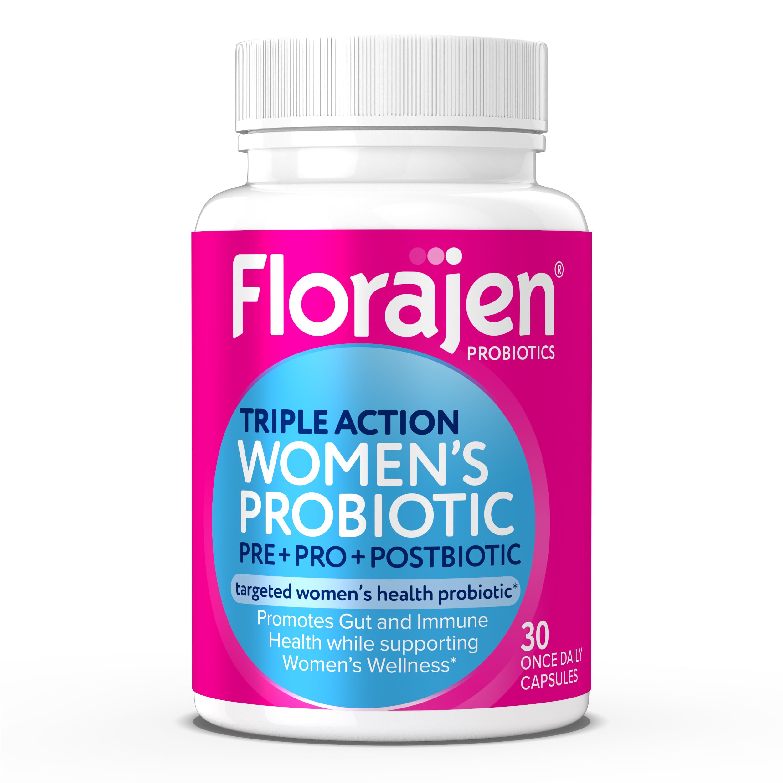 Florajen front packaging showing supplement bottle and benefits