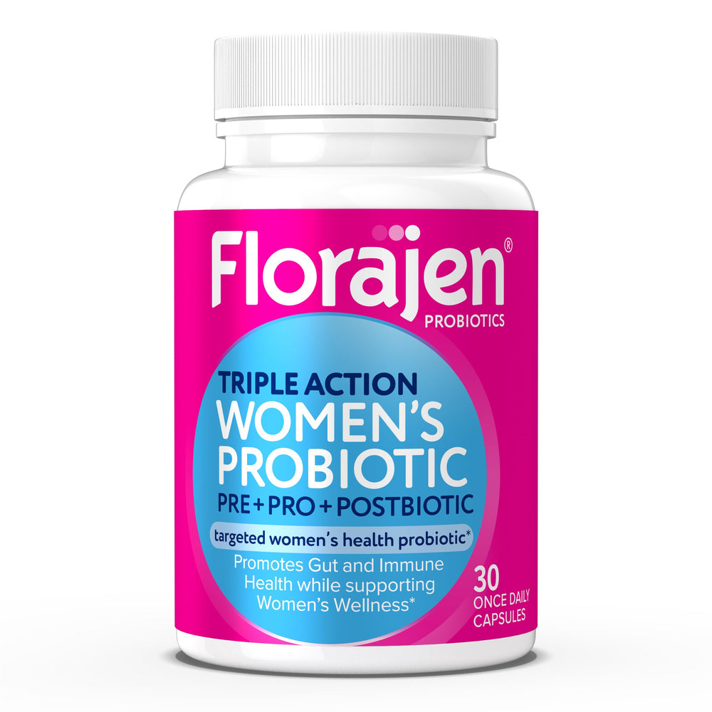 Florajen front packaging showing supplement bottle and benefits