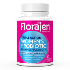 Florajen front packaging showing supplement bottle and benefits