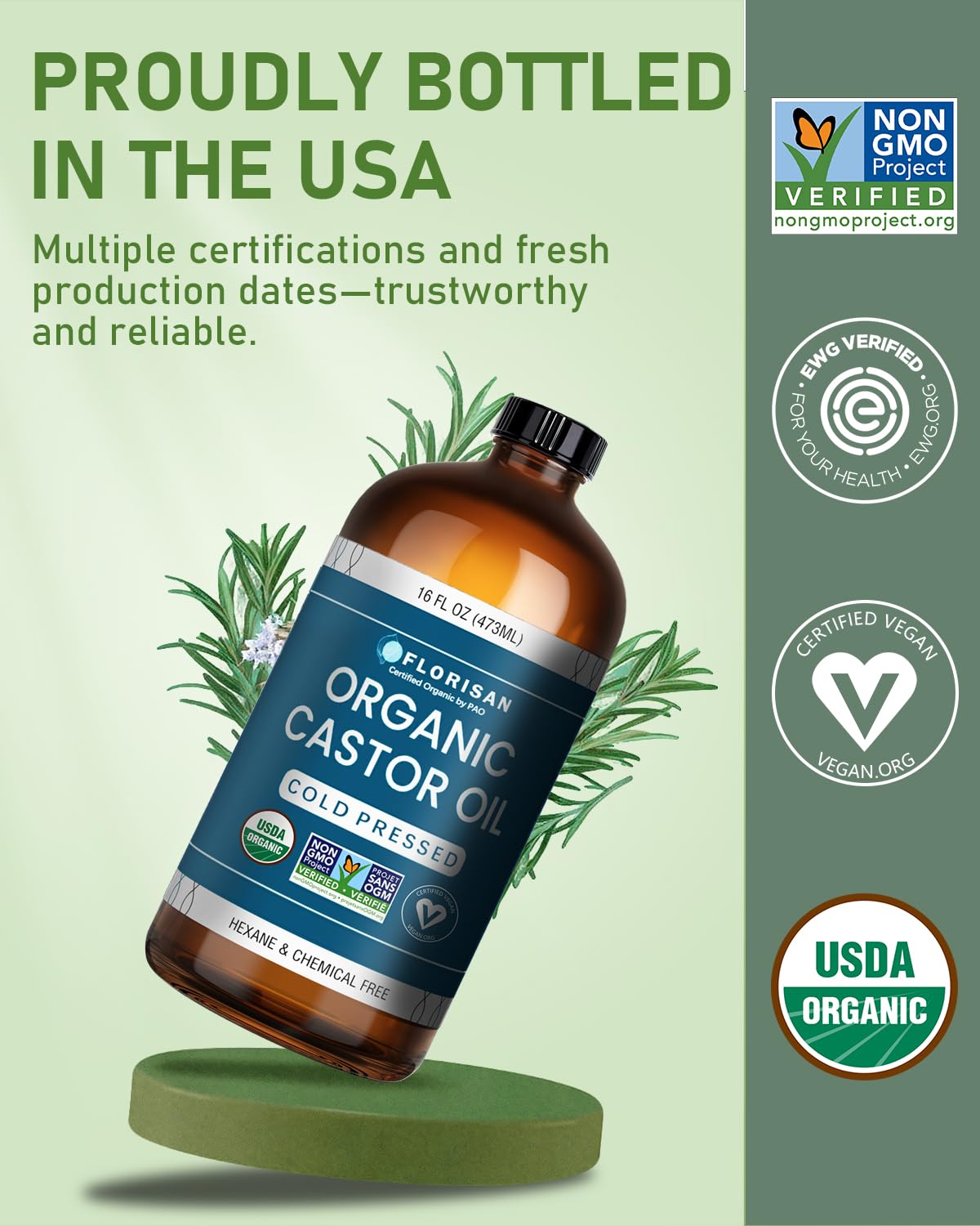 Florisan label closeup highlighting USDA organic badge and ingredient transparency benefit