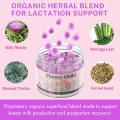 Flower Child moringa leaves and herb close-up demonstrating organic ingredient sourcing
