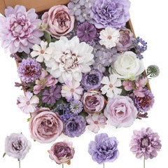 Floweroyal front packaging showing the purple artificial flower set and gift-ready box benefit