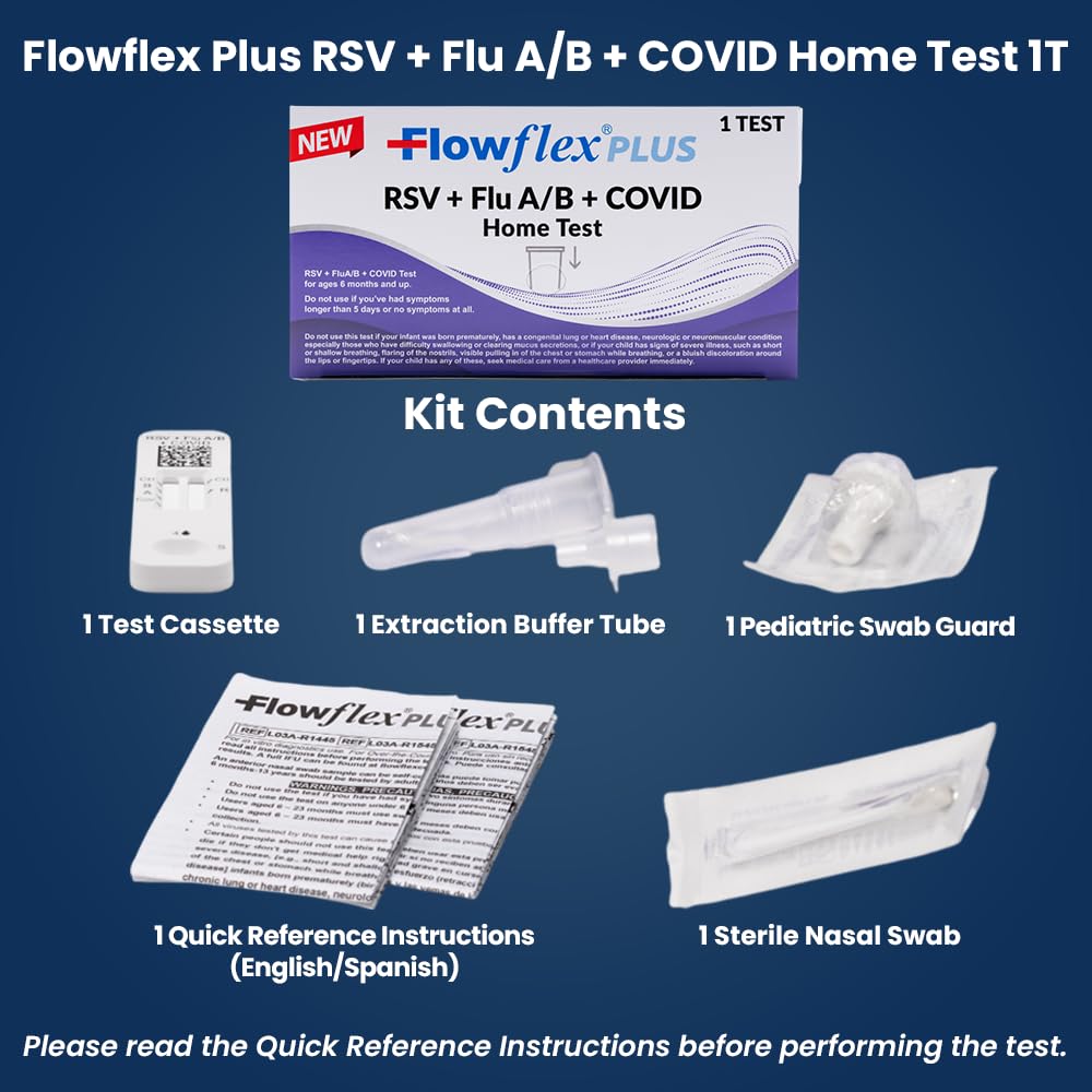 FLOWFLEX two-test box beside common household items showing compact readiness
