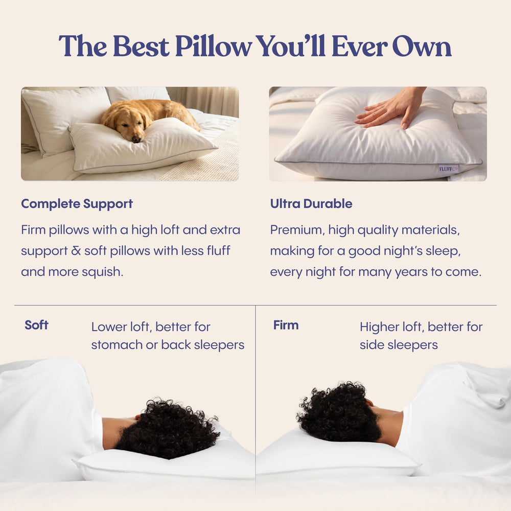 FluffCo pillow supporting side sleeper illustrating neck alignment