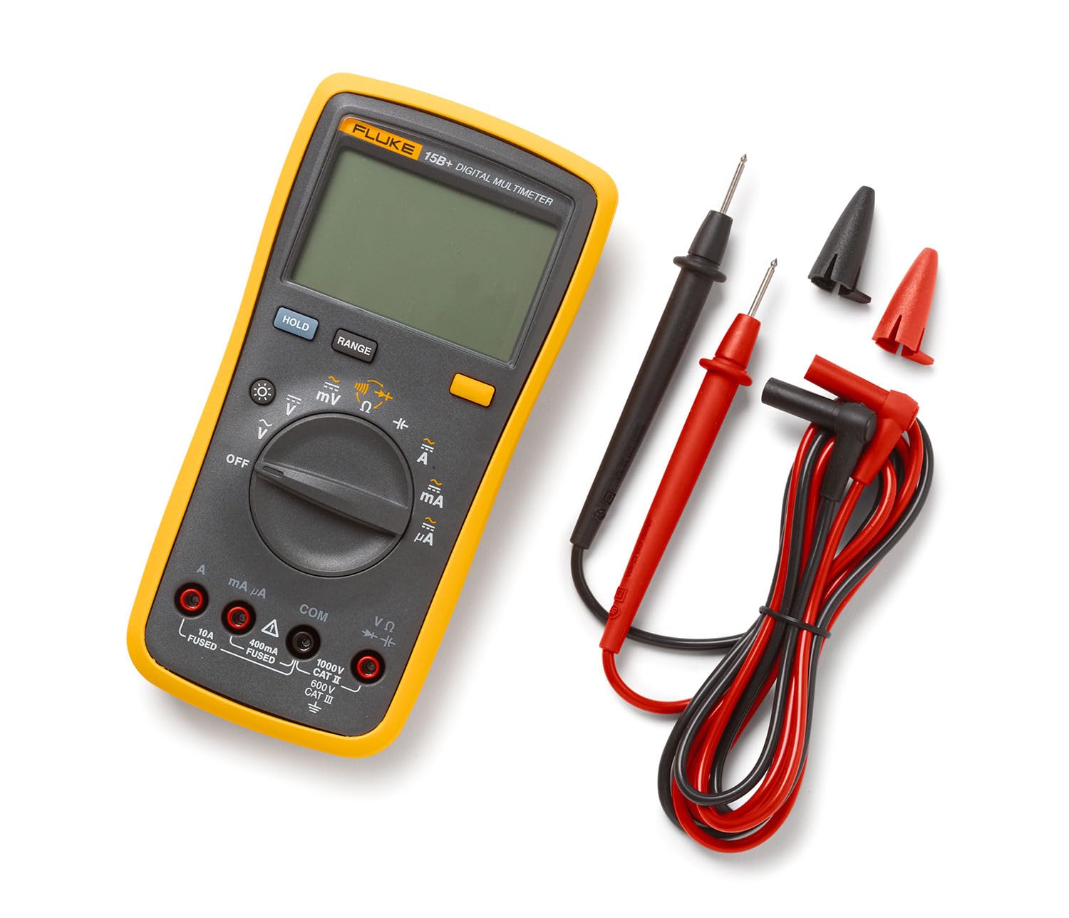 Fluke 15B+ close-up of clear display for quick, accurate readouts