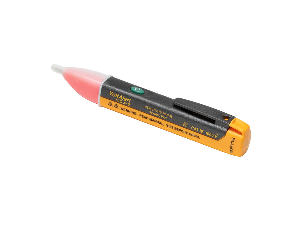 Fluke 1AC II front view showing compact pocket-sized tester and brand