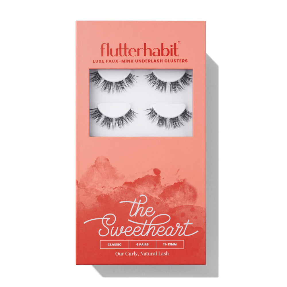 FlutterHabit front packaging showing six underlash pairs and benefits