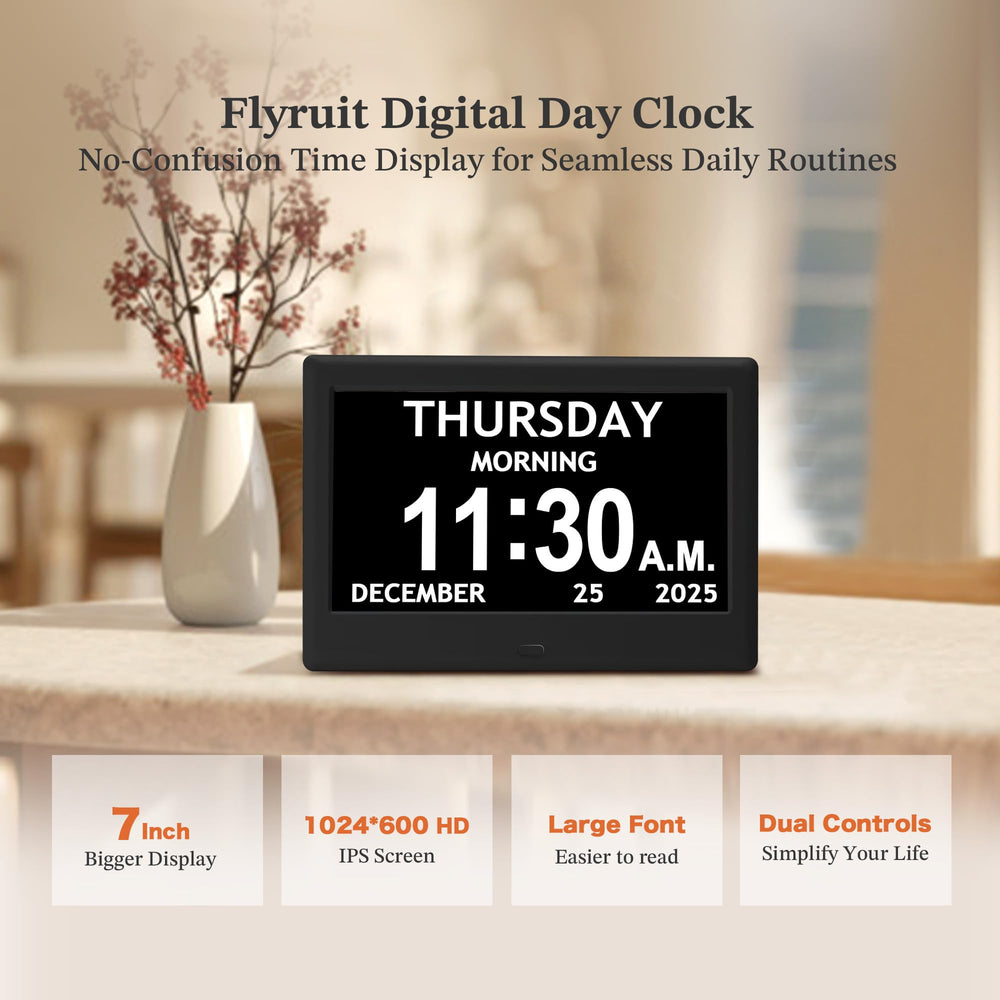 FLYRUIT side profile wall-mounted clock demonstrating neat installation