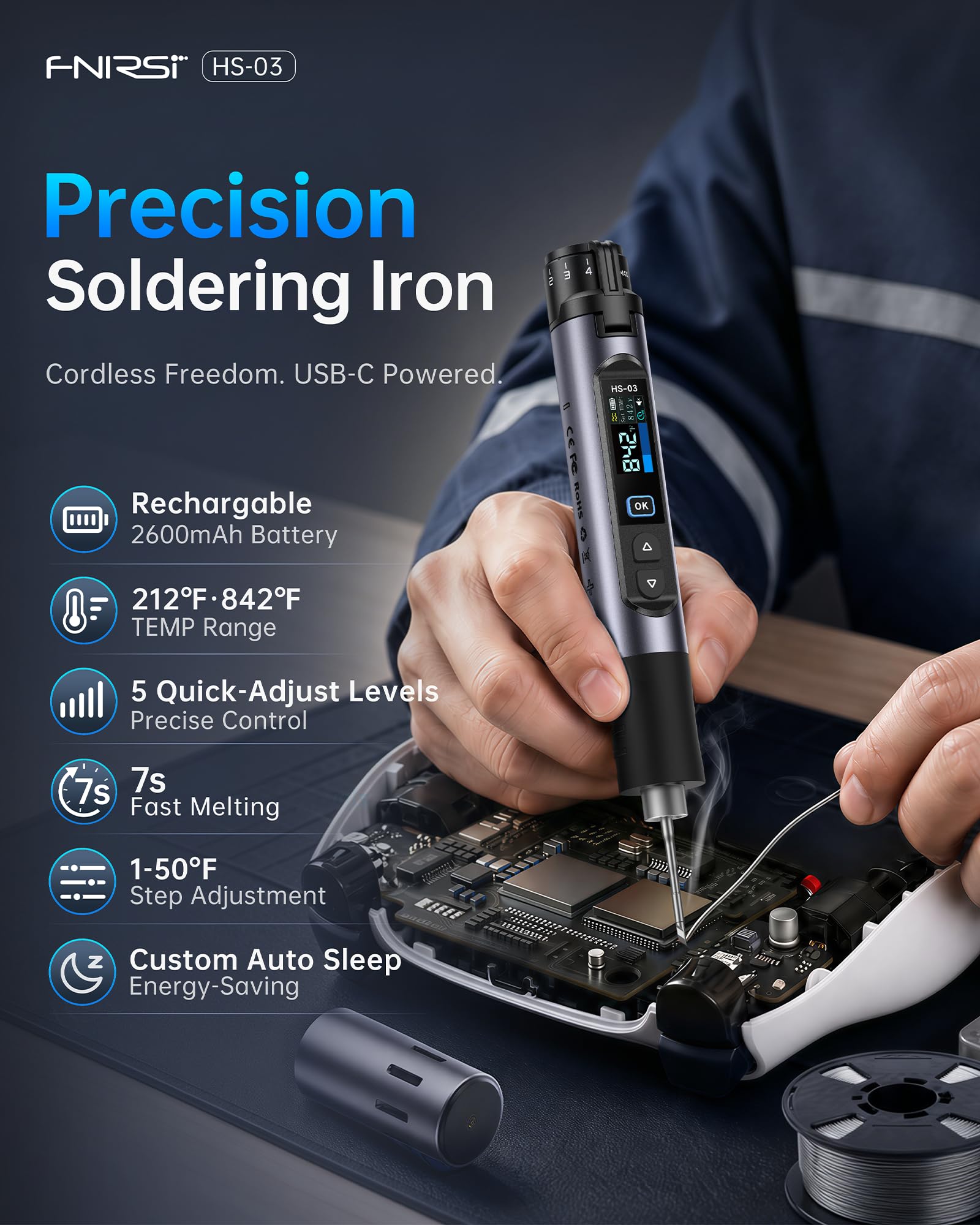 FNIRSI HS-03 IPS display bright and clear for easy temperature reading