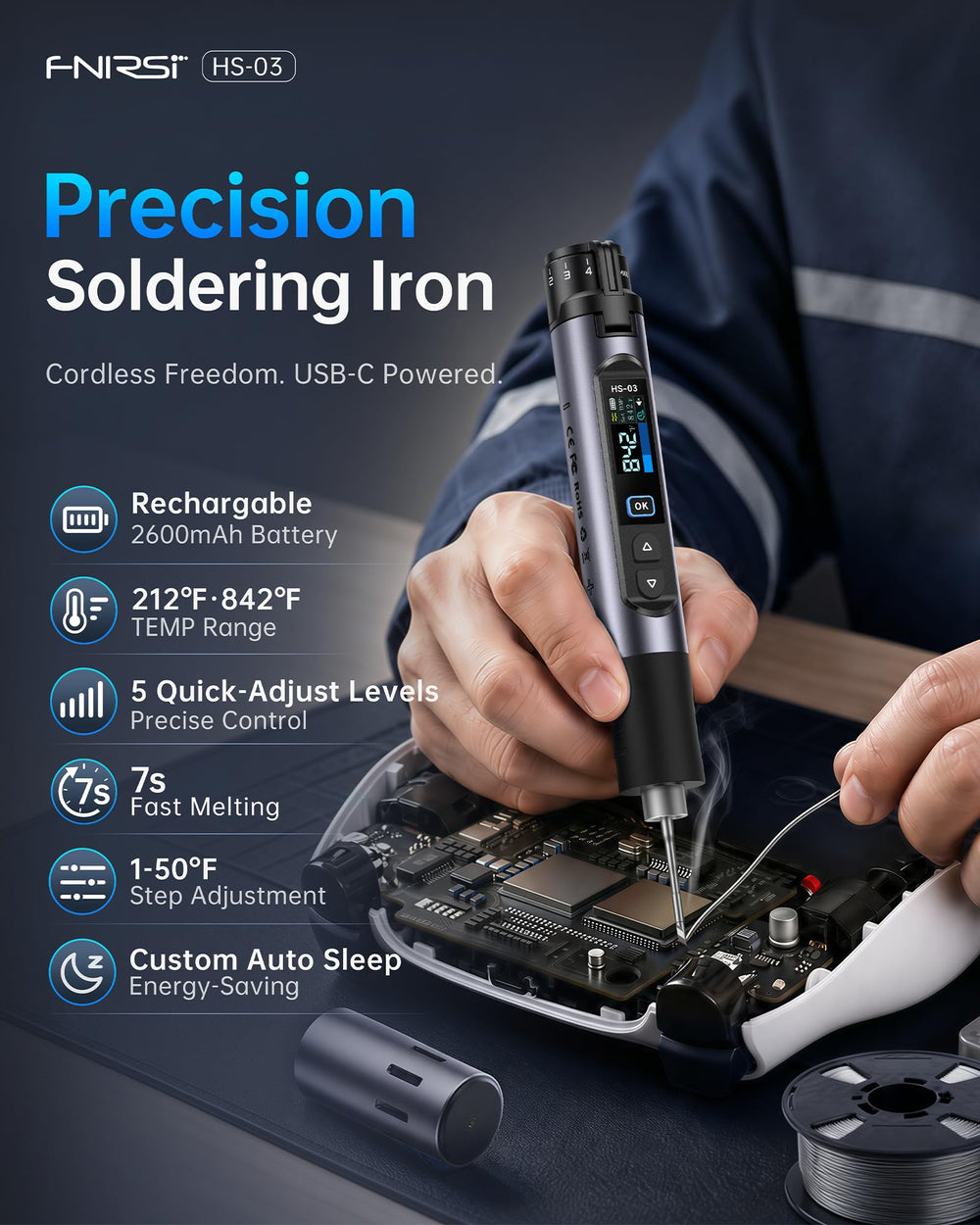 FNIRSI HS-03 IPS display bright and clear for easy temperature reading