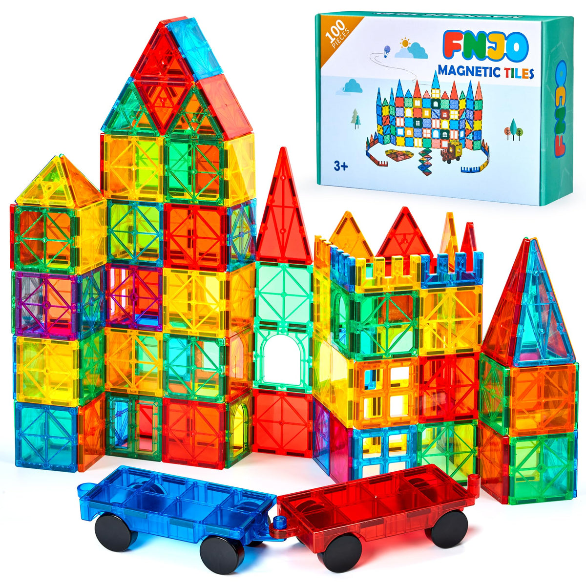 FNJO front packaging showing 100-piece set and idea booklet promoting quick setup