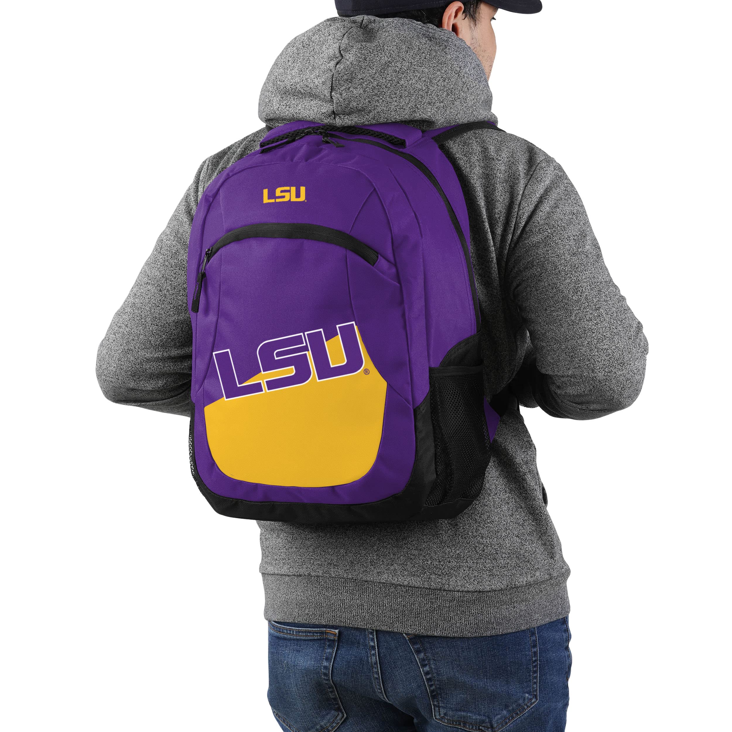 FOCO backpack worn over shoulder in use, comfortable padded straps for travel