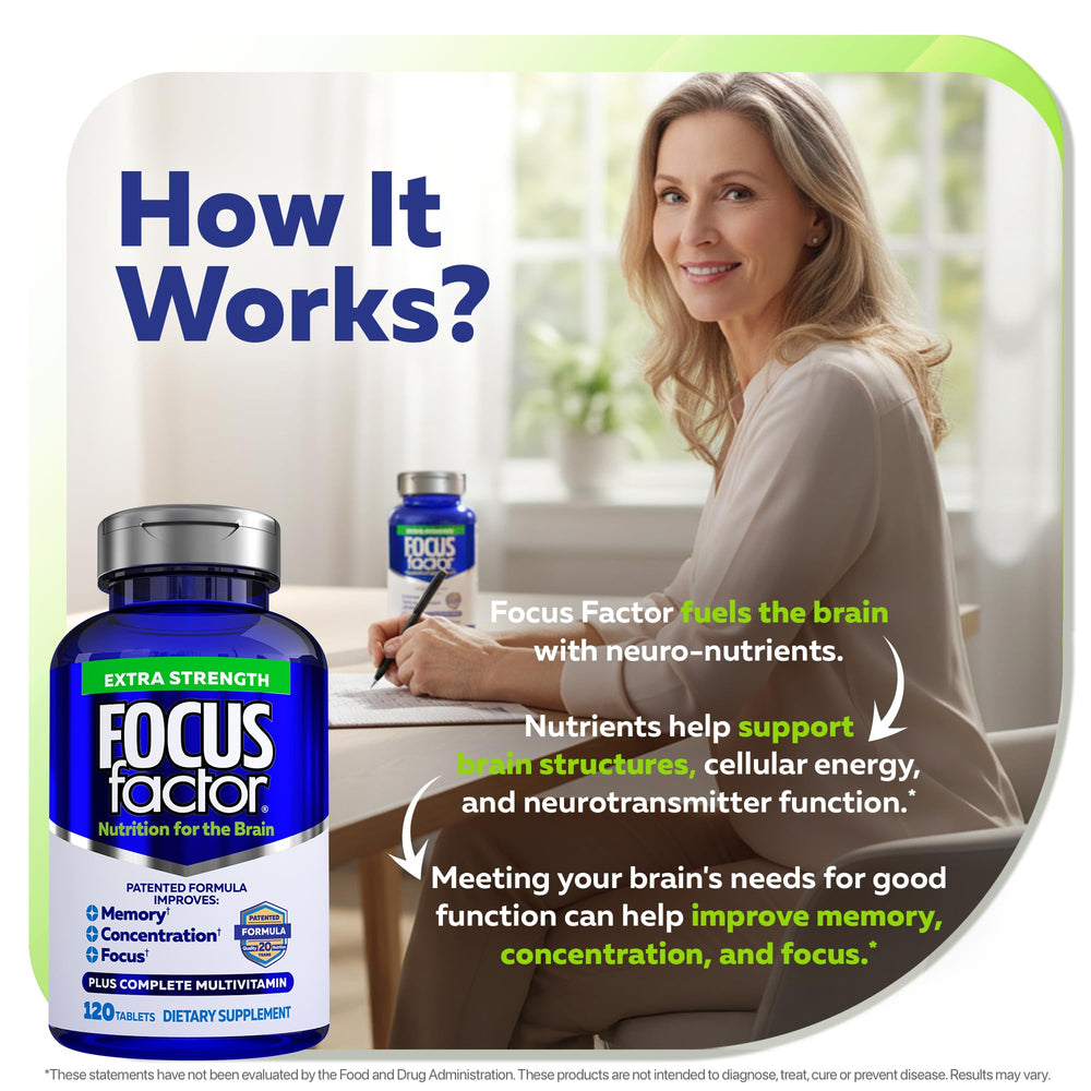 Focus Factor on a desk with laptop portraying improved focus during work