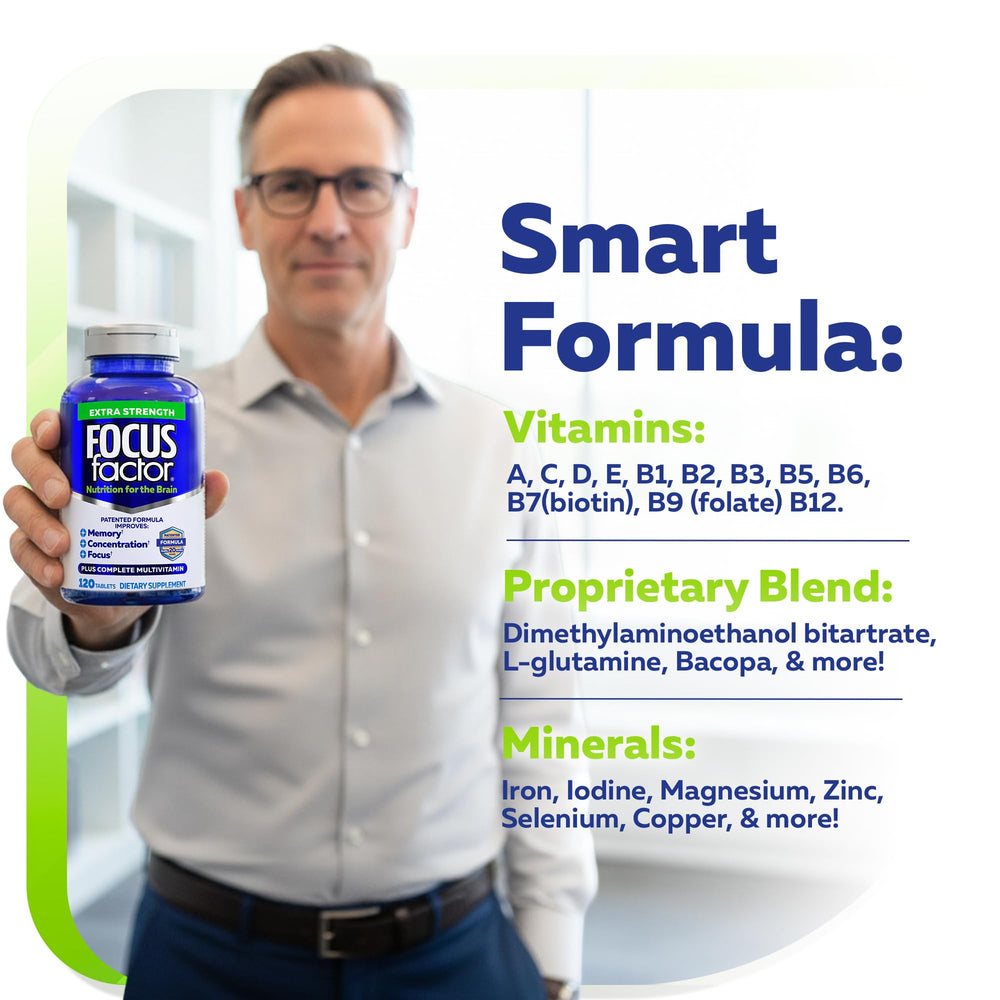 Focus Factor pills in hand showing capsule size and portion control benefit