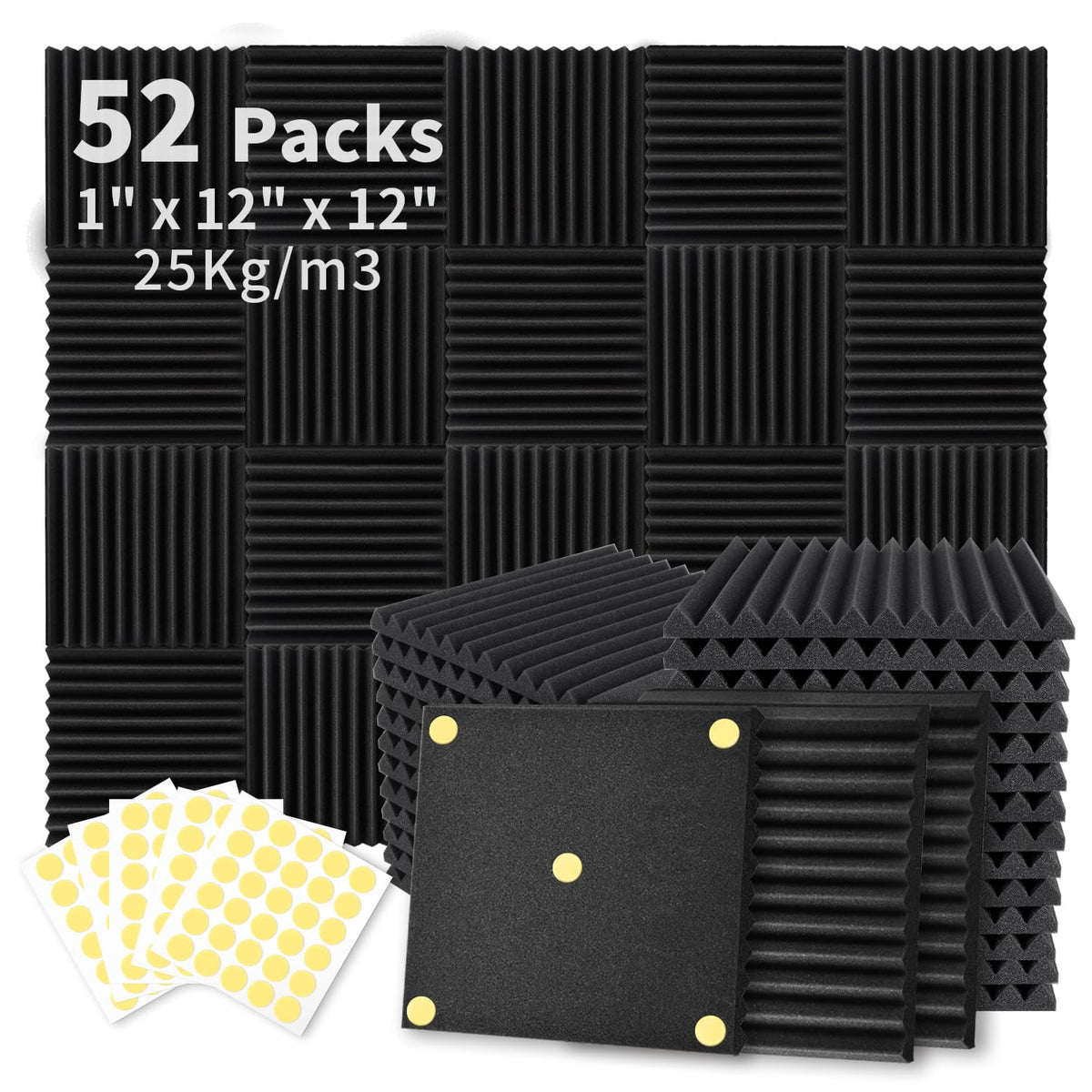 Focusound front packaging showing 52-pack and benefits for room acoustics