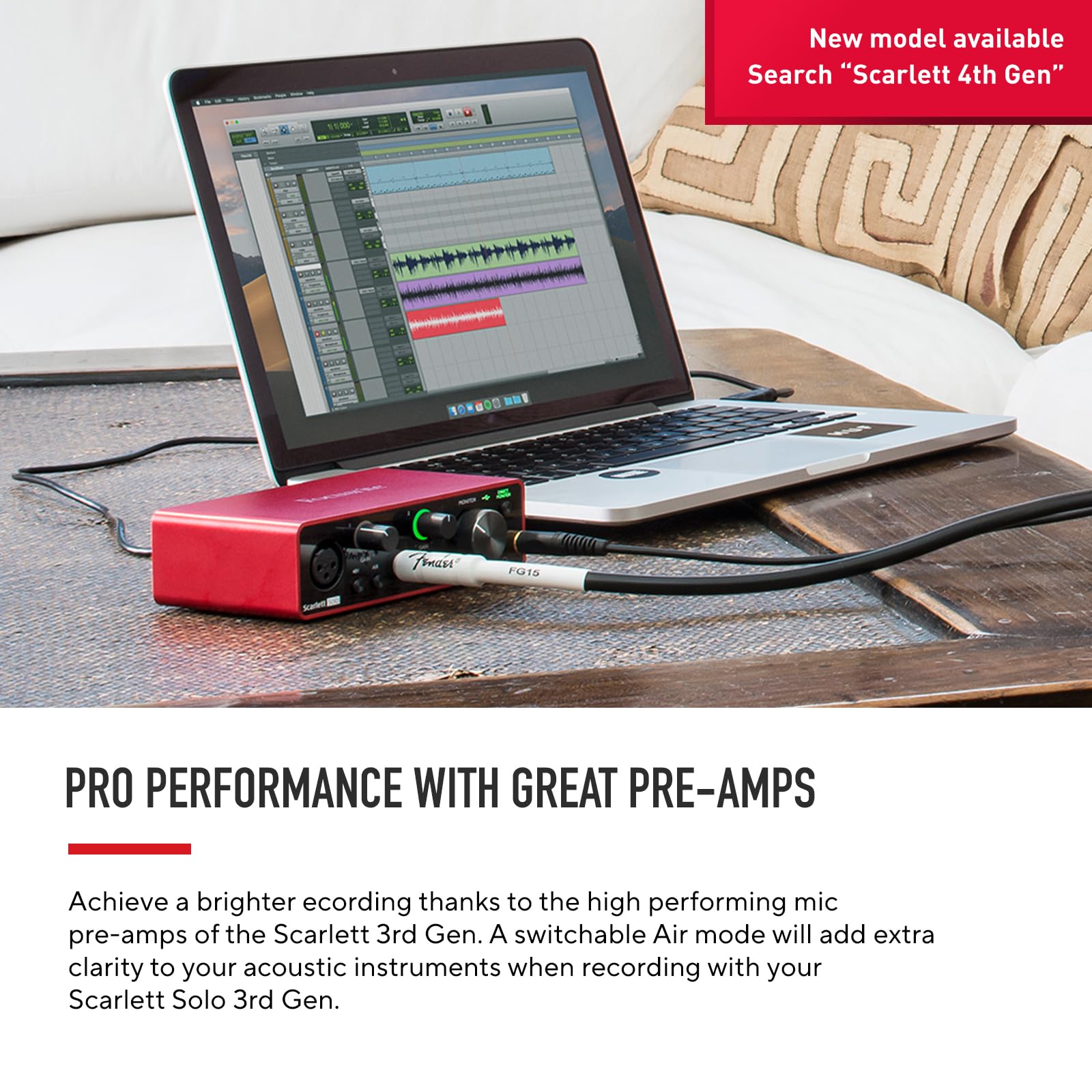 Focusrite Scarlett Solo rear balanced outputs and USB-C port for clean monitor connection