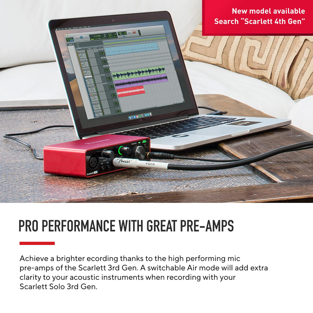 Focusrite Scarlett Solo rear balanced outputs and USB-C port for clean monitor connection