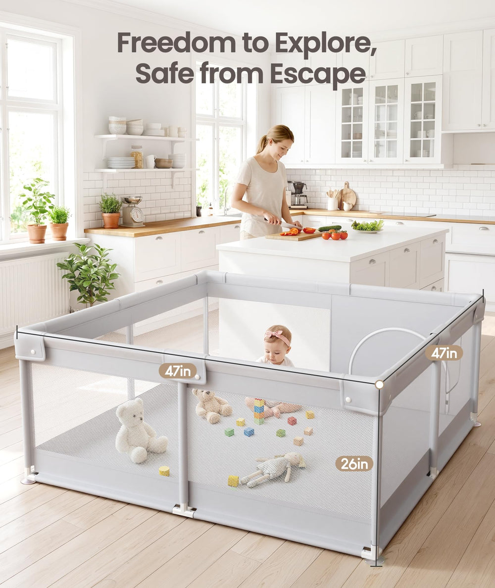 Fodoss playpen zipper door close-up for easy caregiver access