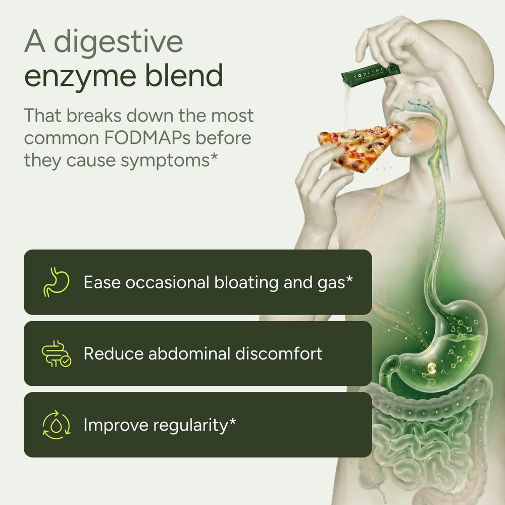 FODZYME powder sachet close-up highlighting tasteless texture
