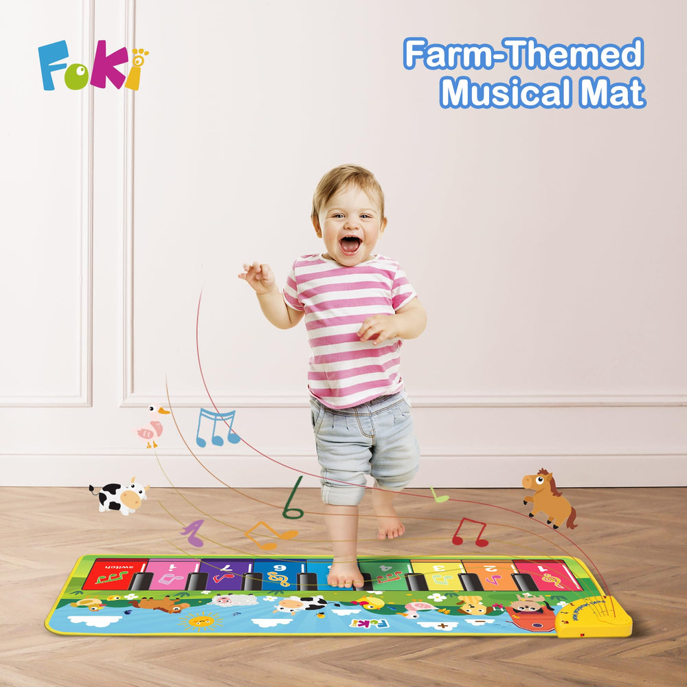 FOKI full mat laid out with keys and farm illustrations encouraging movement and music