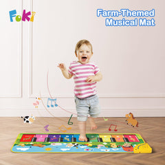 FOKI full mat laid out with keys and farm illustrations encouraging movement and music