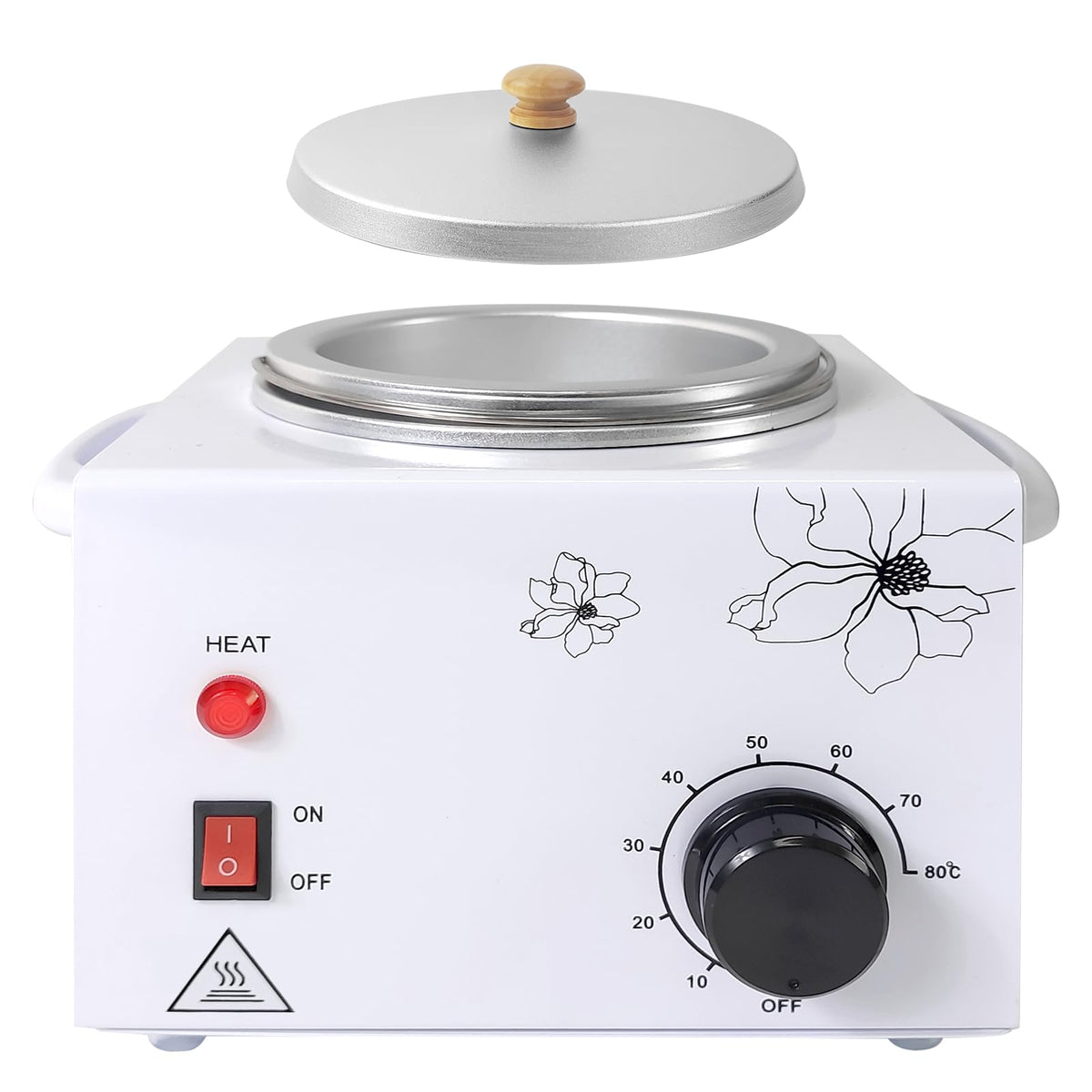 folconroad front view of wax warmer showing compact design and included accessories