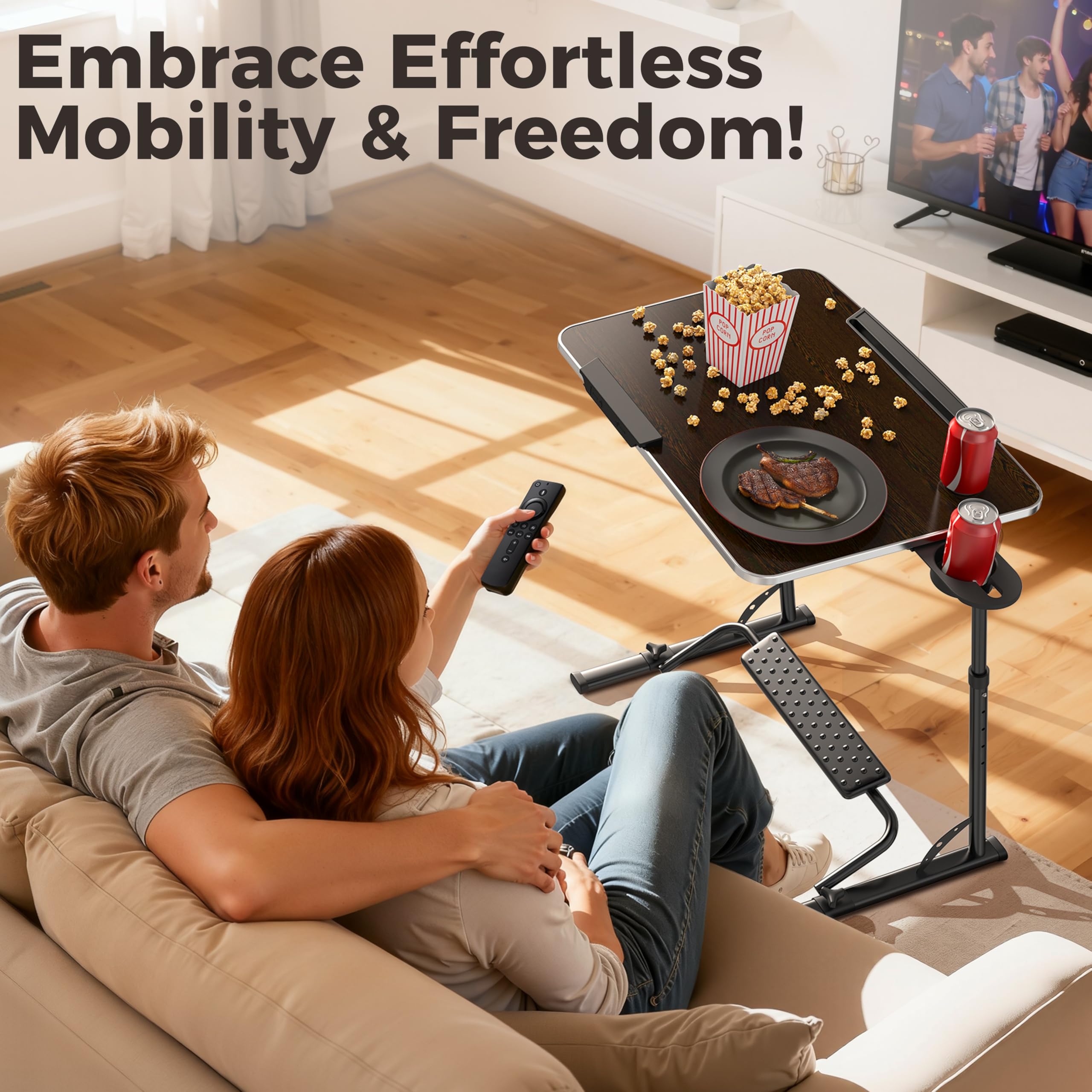 FoldWise lifestyle scene in living room enhancing relaxed dining and streaming