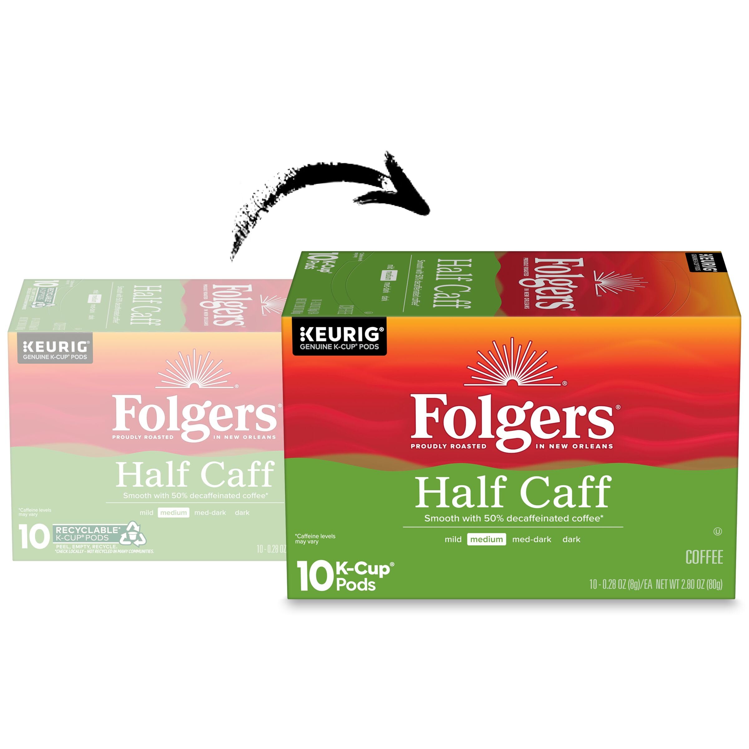 Steaming cup brewed from Folgers half caff pod highlighting aroma and smooth taste