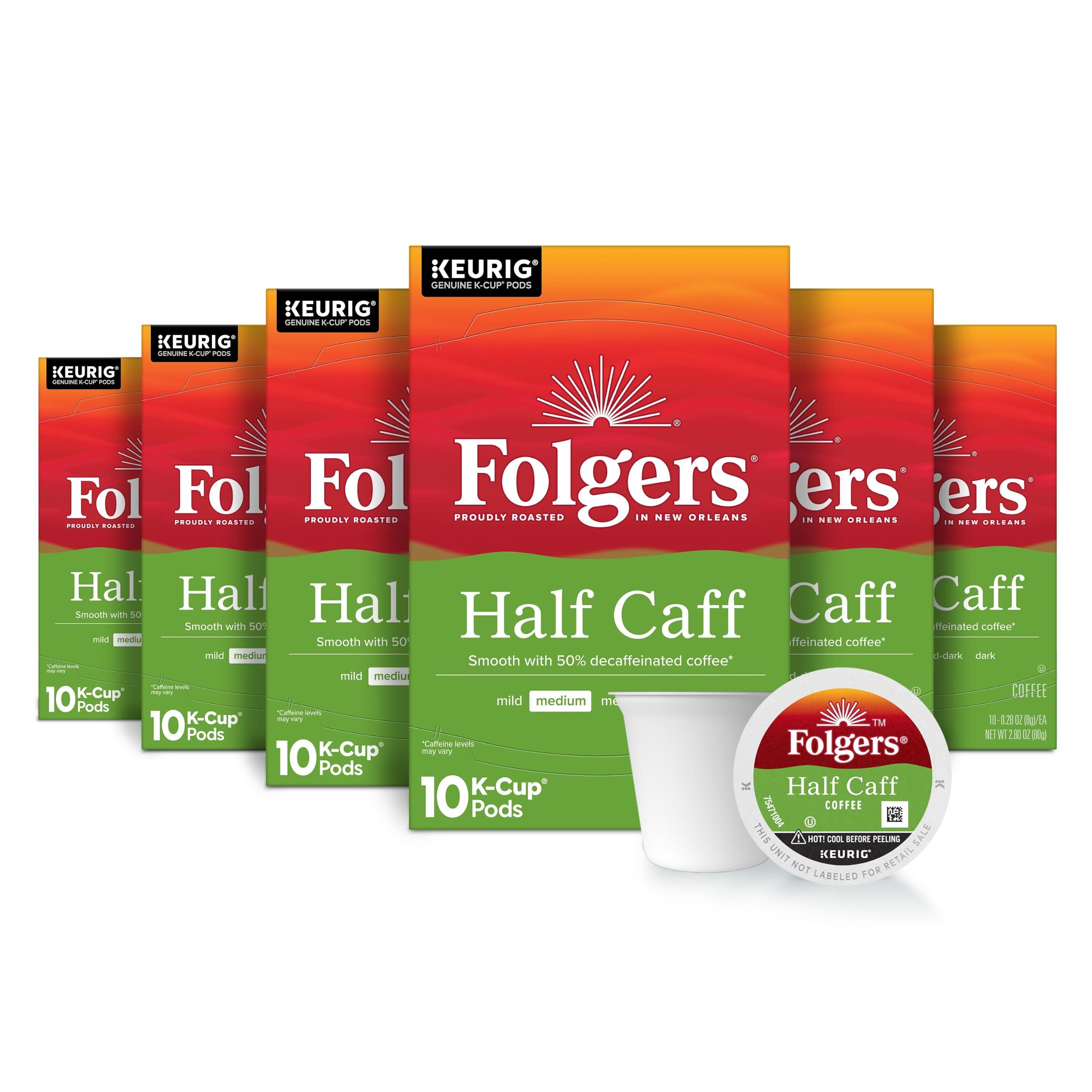 Folgers half caff front packaging showing brand and medium roast — convenient stock-up
