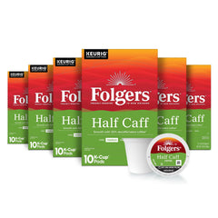 Folgers half caff front packaging showing brand and medium roast — convenient stock-up