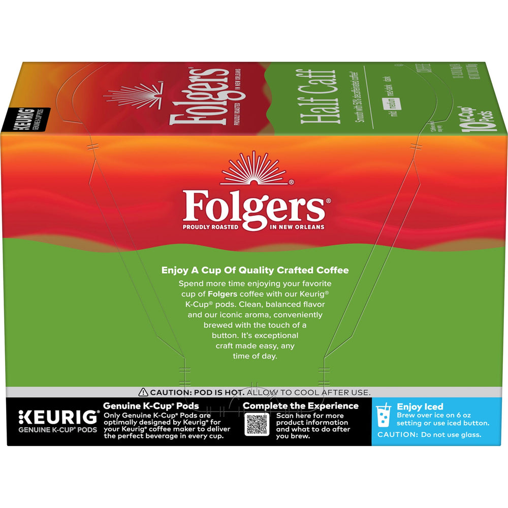 Folgers half caff packaging with New Orleans roaster badge emphasizing craft origin