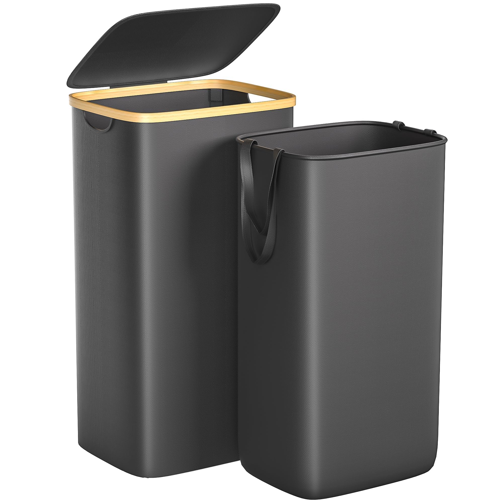Foluck front view with lid showing neat laundry storage and concealed mess