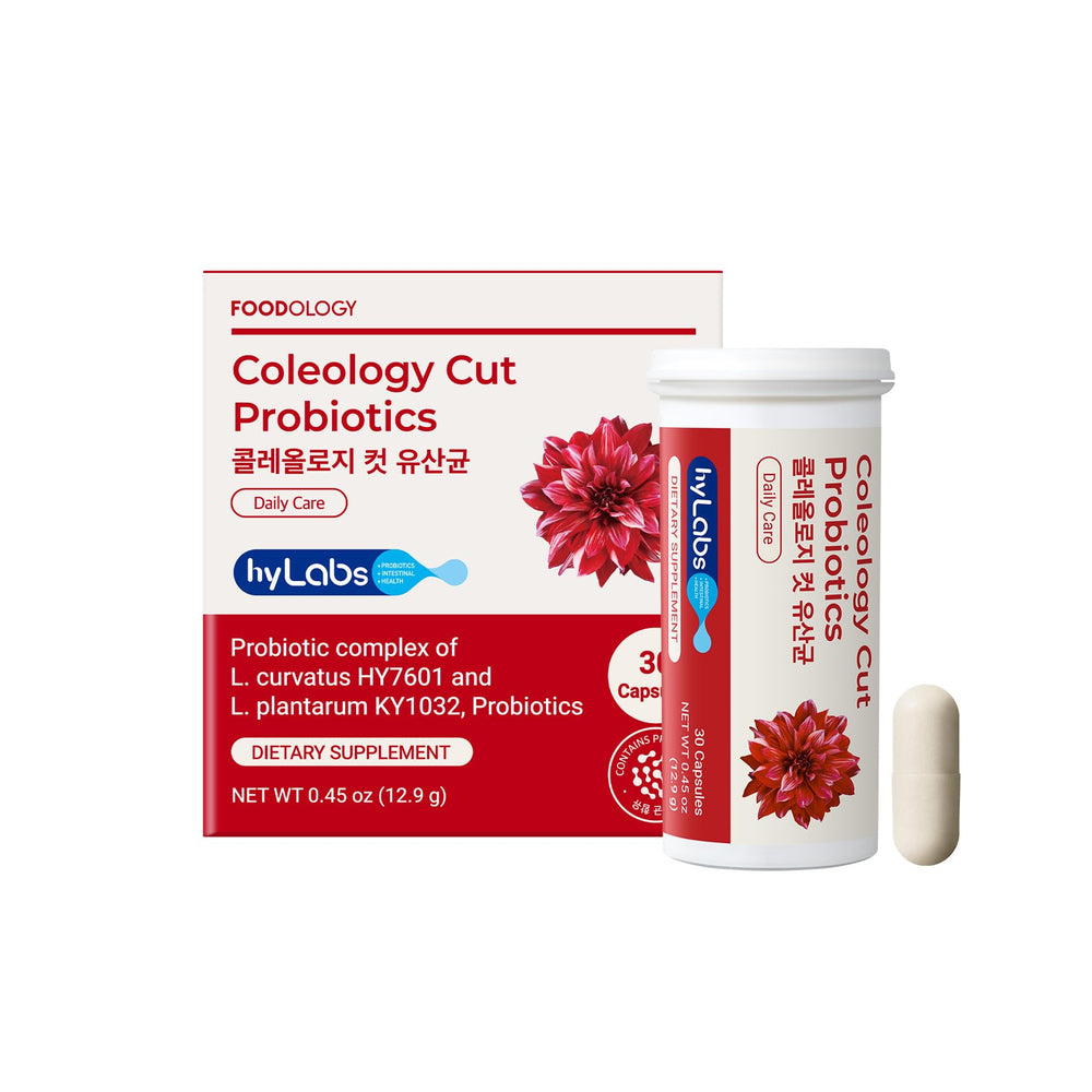 FOODOLOGY bottle front label showing probiotic benefits and capsule count