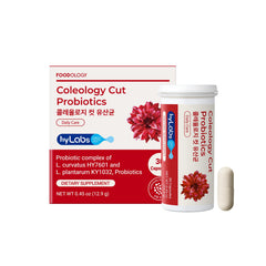 FOODOLOGY bottle front label showing probiotic benefits and capsule count
