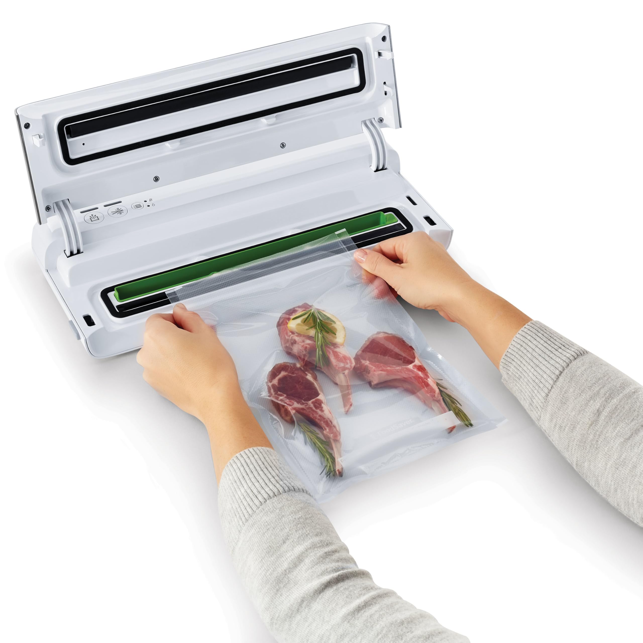 FoodSaver vacuum-sealed meal prep in freezer saving space and freshness