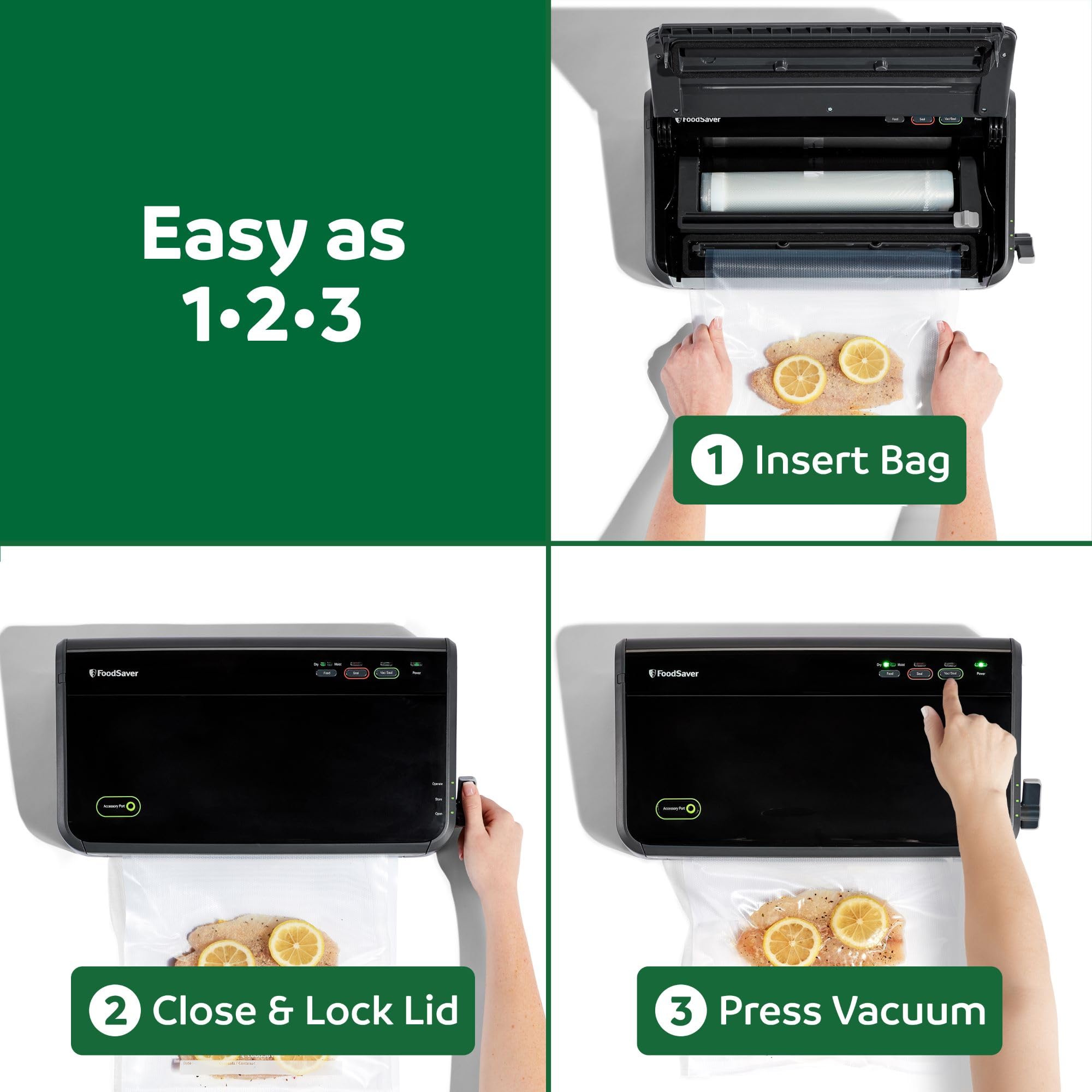 FoodSaver on kitchen counter in lifestyle scene highlighting space-saving design