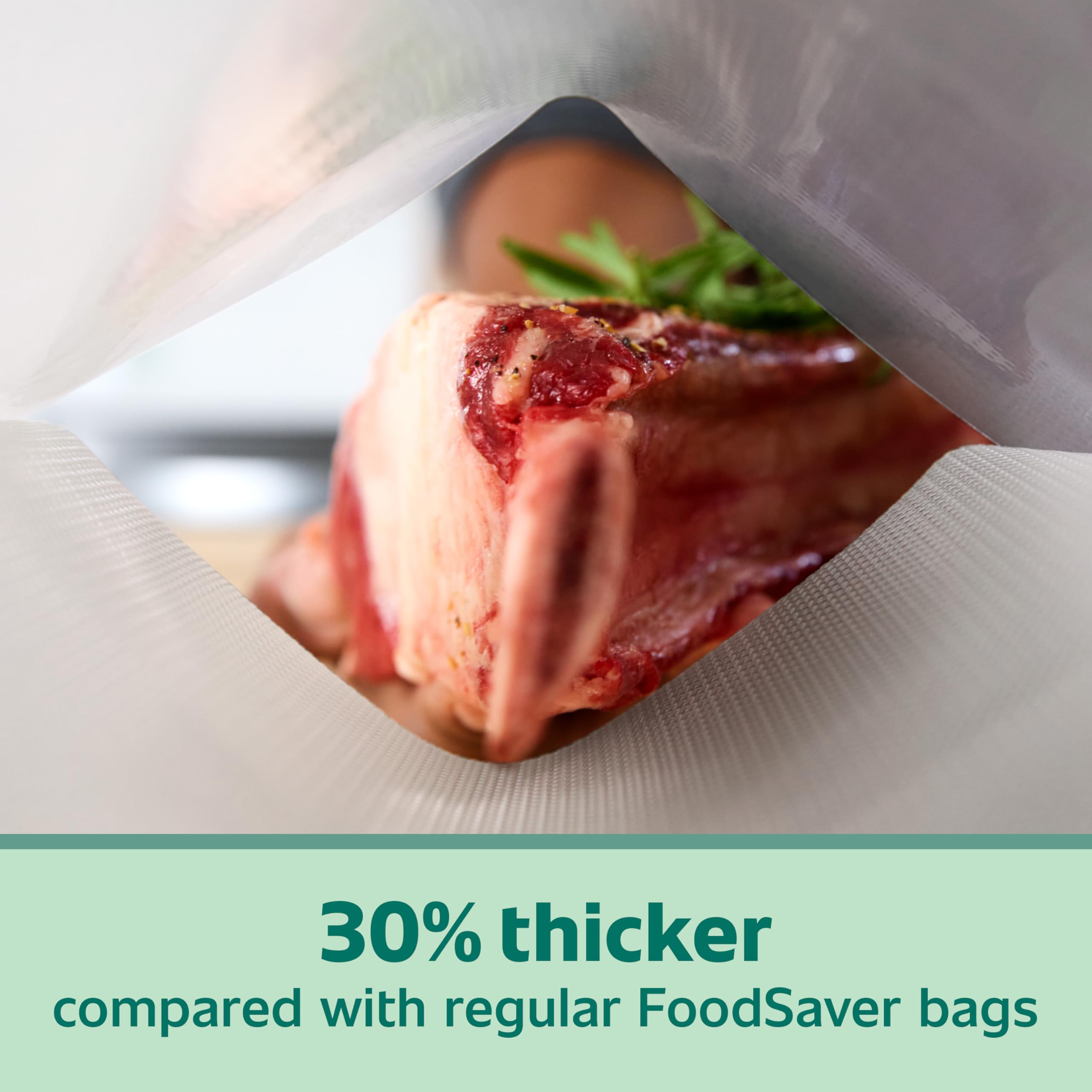 FoodSaver close-up of bag texture highlighting thicker material for puncture resistance