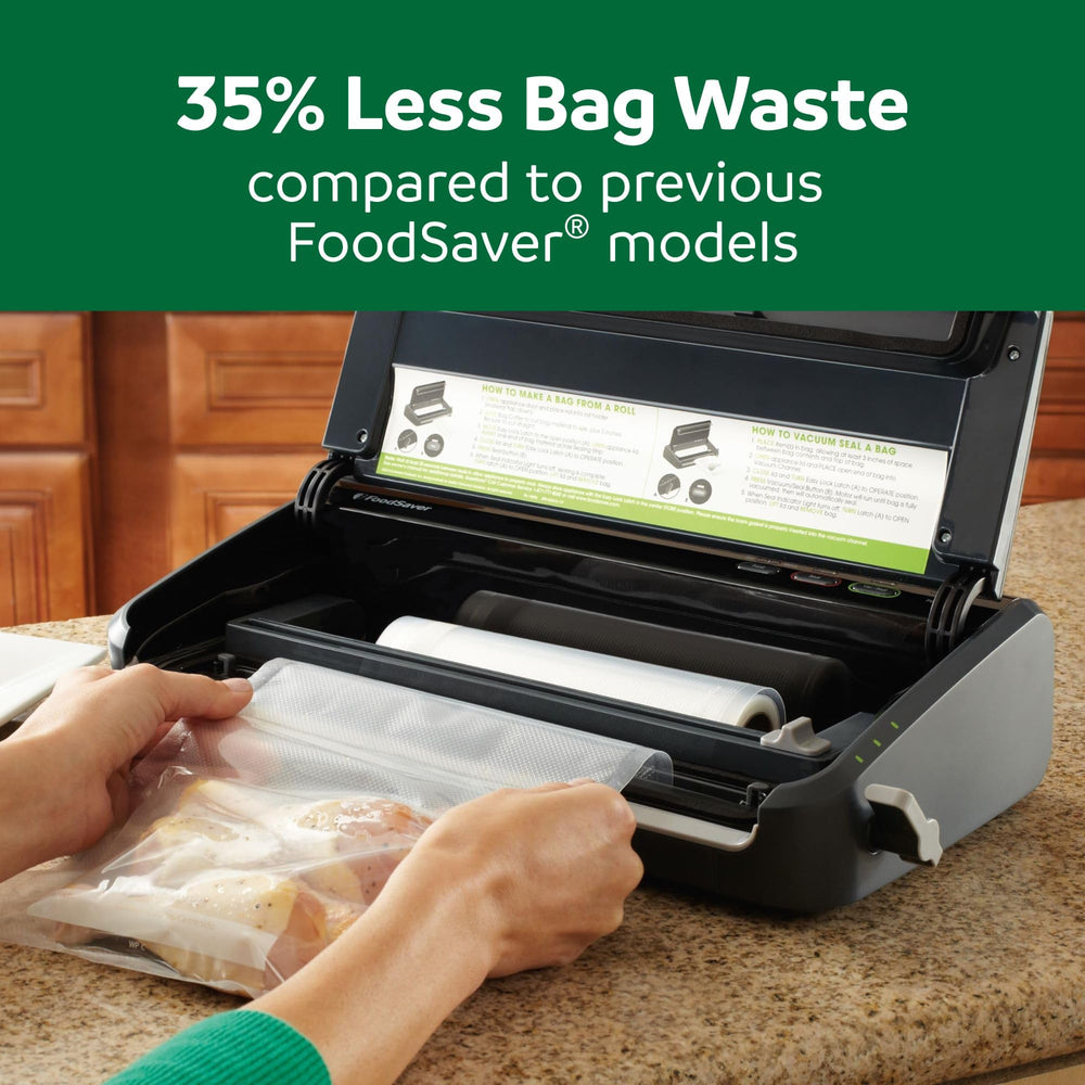 FoodSaver sealing raw meat for freezer storage to reduce waste and extend freshness