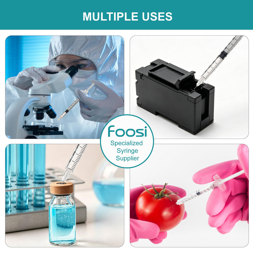 Foosi syringes on a lab bench demonstrating tidy supply for experiments and projects