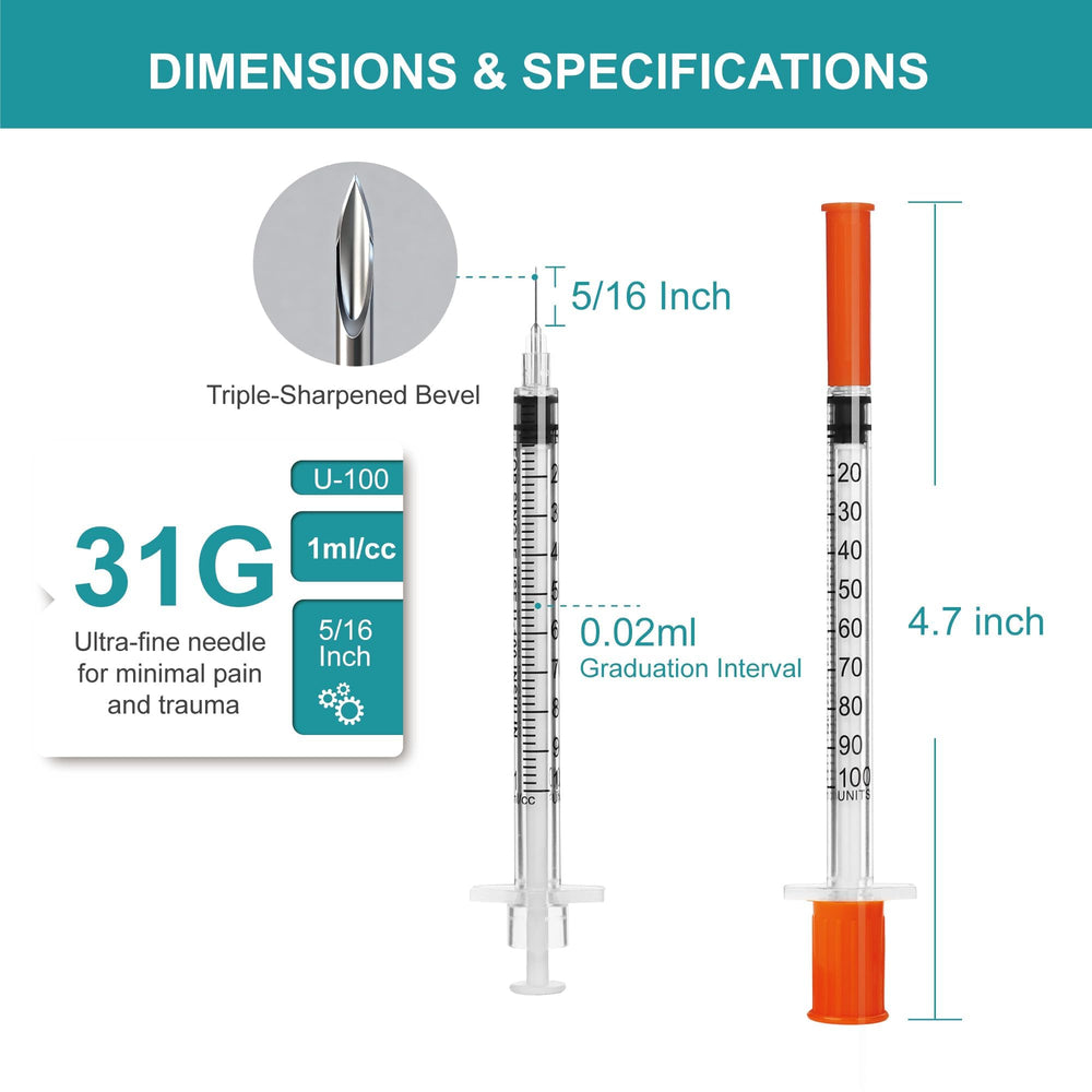Foosi syringe closeup of 1ml barrel scale showing precise U-100 markings for accuracy