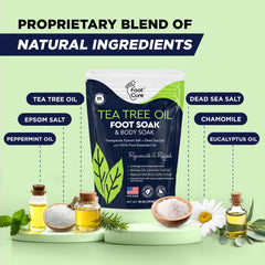 FOOT CURE pouring salt into basin to show easy use and measurement