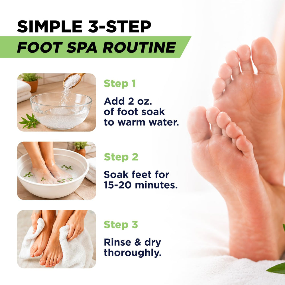 FOOT CURE pouring salts into bowl demonstrating easy at-home preparation benefit