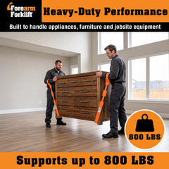 Forearm Forklift straps crisscrossed under couch for balanced secure carry