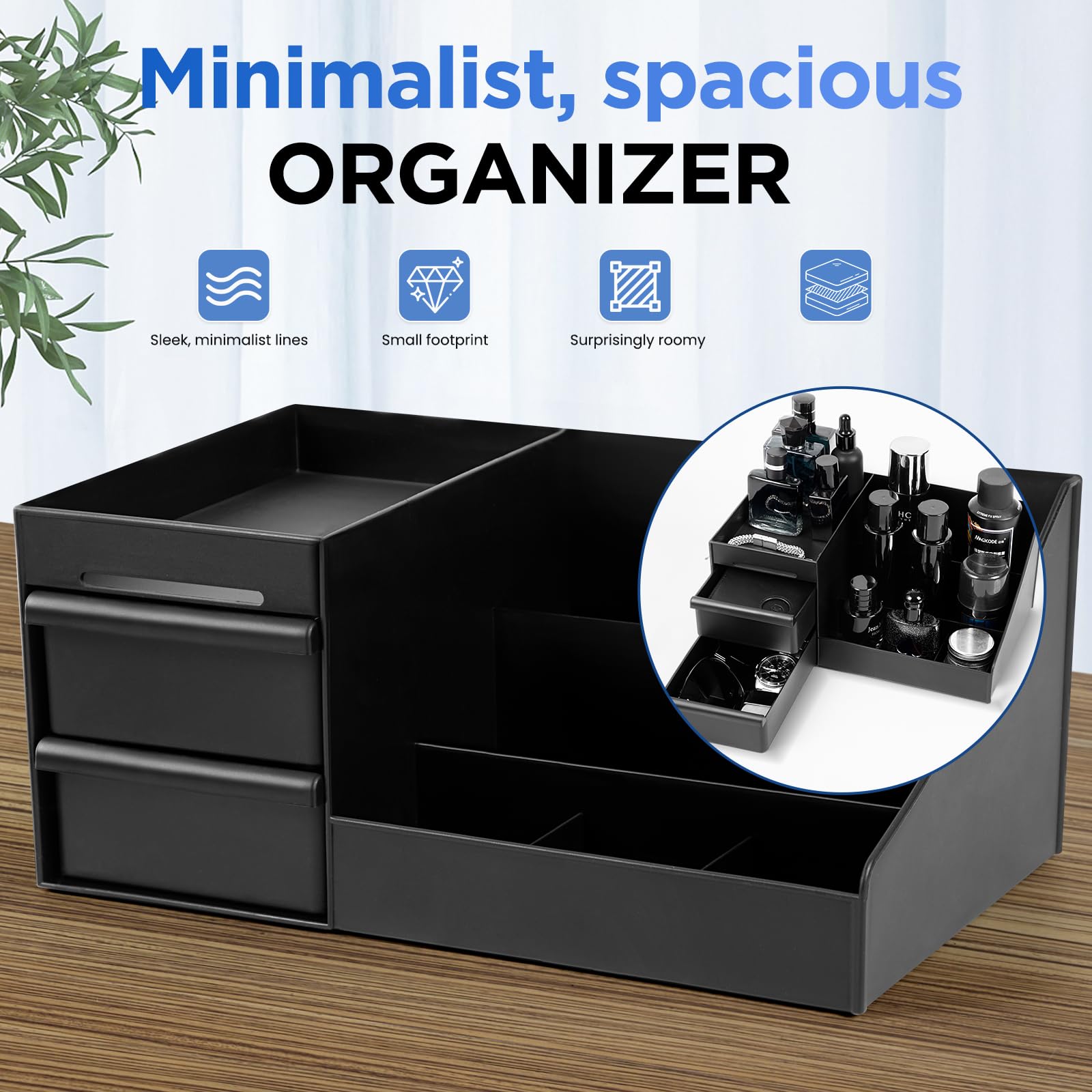 Forest Angle drawers open displaying hidden storage and tidy benefit